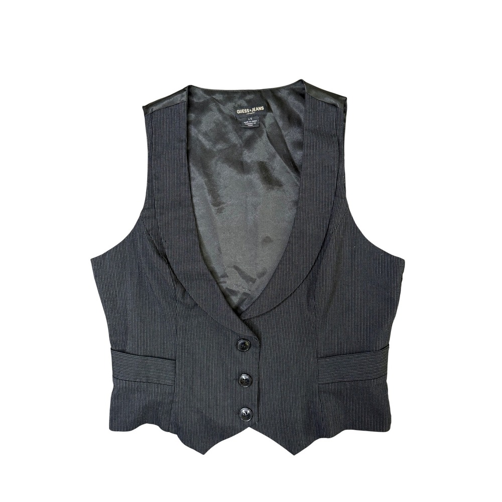 Guess Jeans Pinstripe Vest Women L Lapel Waistcoat